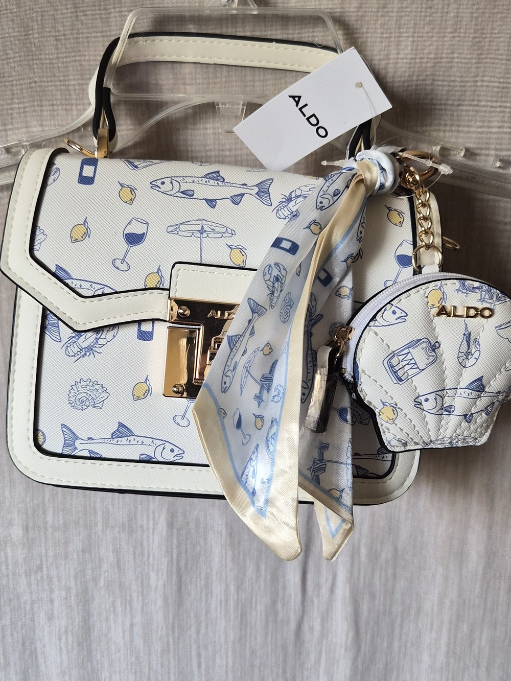 ALDO Mediterranean Print Crossbody Satchel Purse Scarf Charm NWT Summer Coastal
